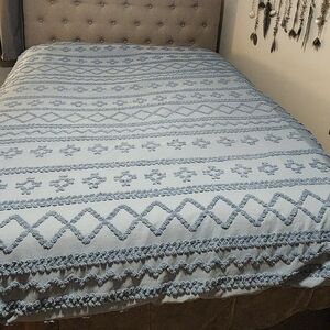 BEDSHE Blue Chevron Design-Chenille Look Duvet Cover